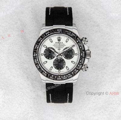 TW Factory Rolex Daytona White Face Black Fabric Band 40*12.4mm Shanghai 4130 Movement Watch